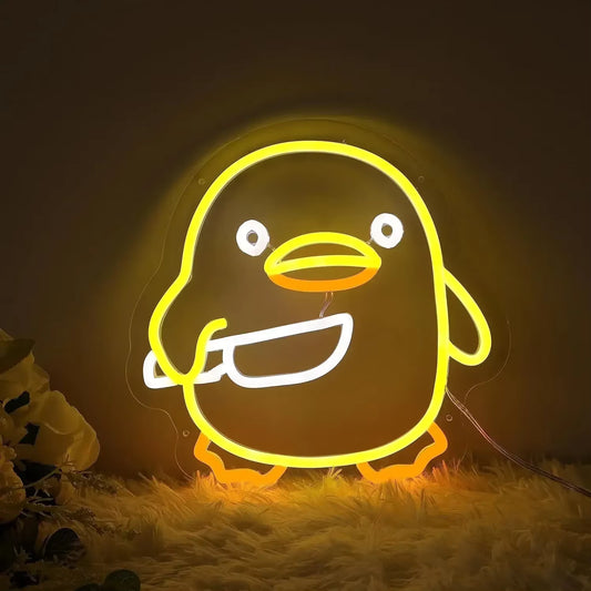 Duck with knife neon sign dimmable LED meme light