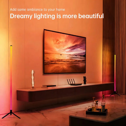RGB floor lamp bar 120CM showing 16 million color options and smart control features for bedroom