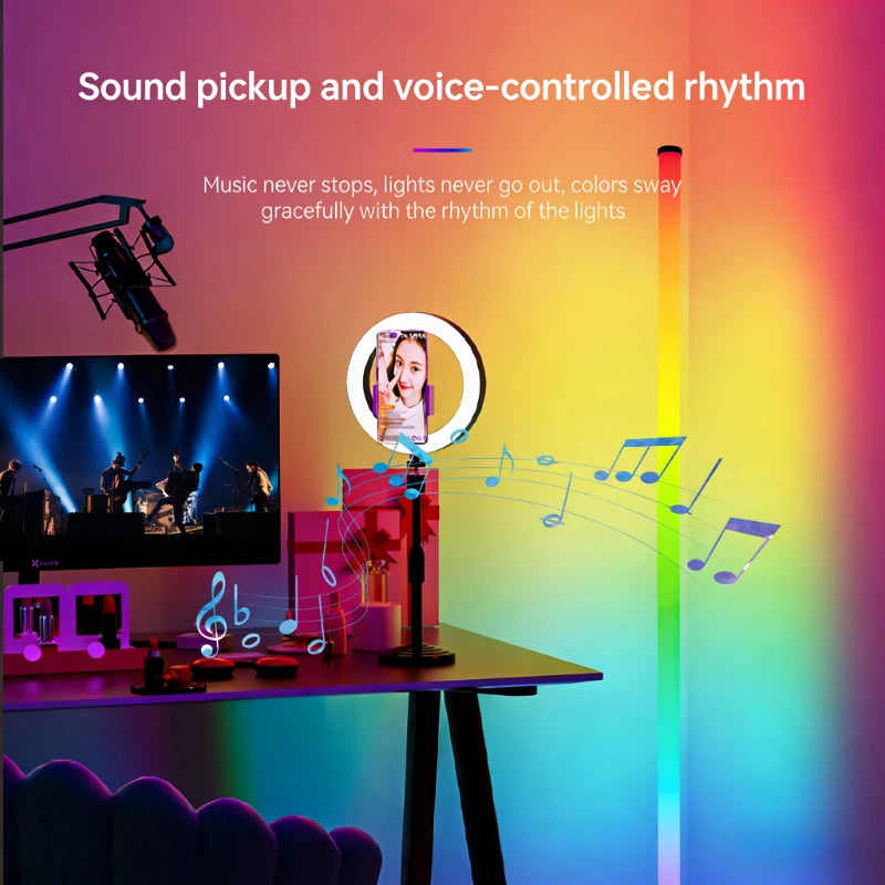 Sound reactive LED lamp bar corner wall light installation for gaming and streaming room setup