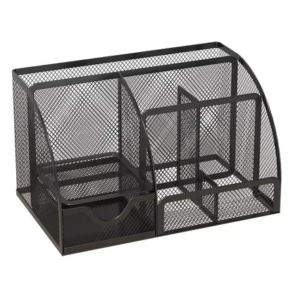 Metal mesh desk organiser with seven compartments and a drawer, view 6