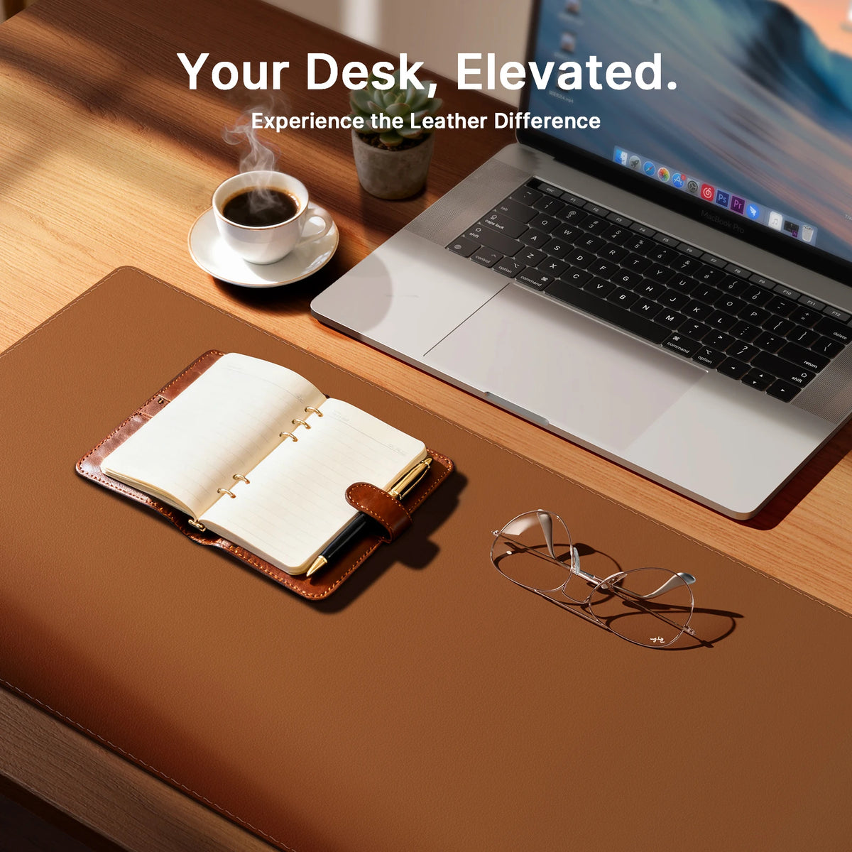 PU leather desk mat with stitched edges, view 3
