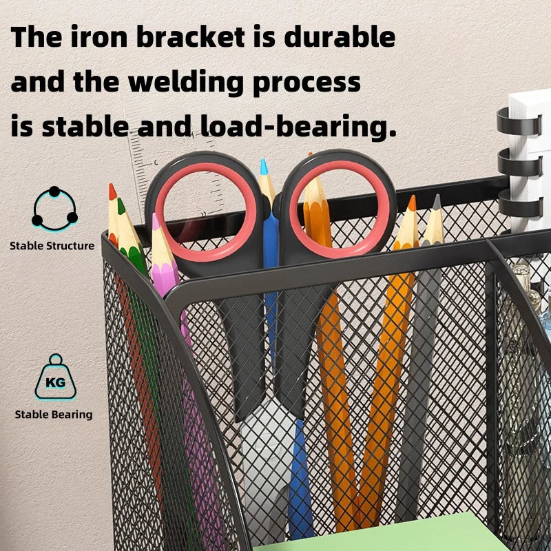 Metal mesh desk organiser with seven compartments and a drawer, view 5