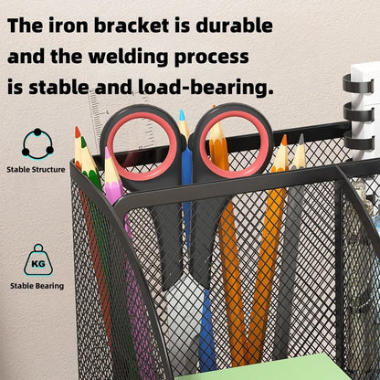Metal mesh desk organiser with seven compartments and a drawer, view 5
