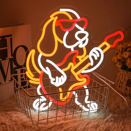 Dog playing guitar neon sign dimmable LED wall decor