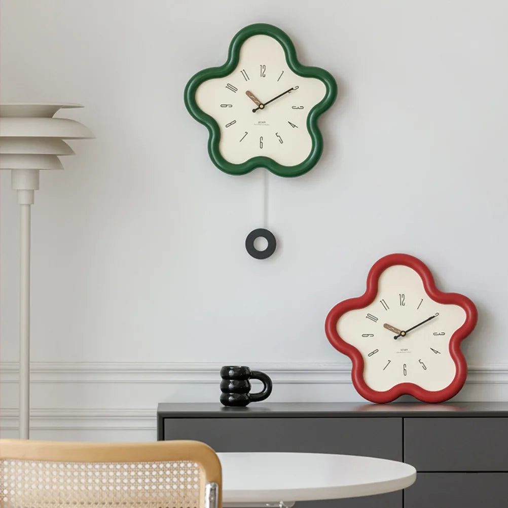 White cream style wall clock above a sofa