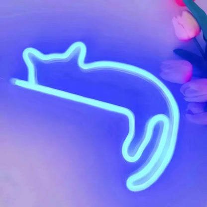 Cute cat neon light in blue color with USB cable included, LED room decoration for cats lovers and party