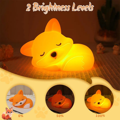 Cute orange fox night lamp made from BPA-free touchable silicone