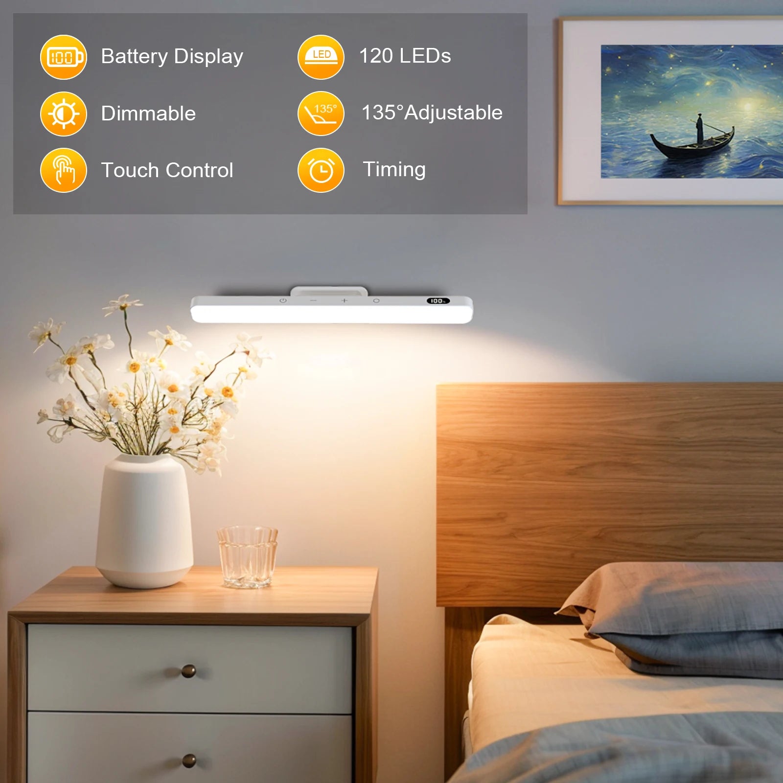 LED mirror light 3-color temperature control makeup
