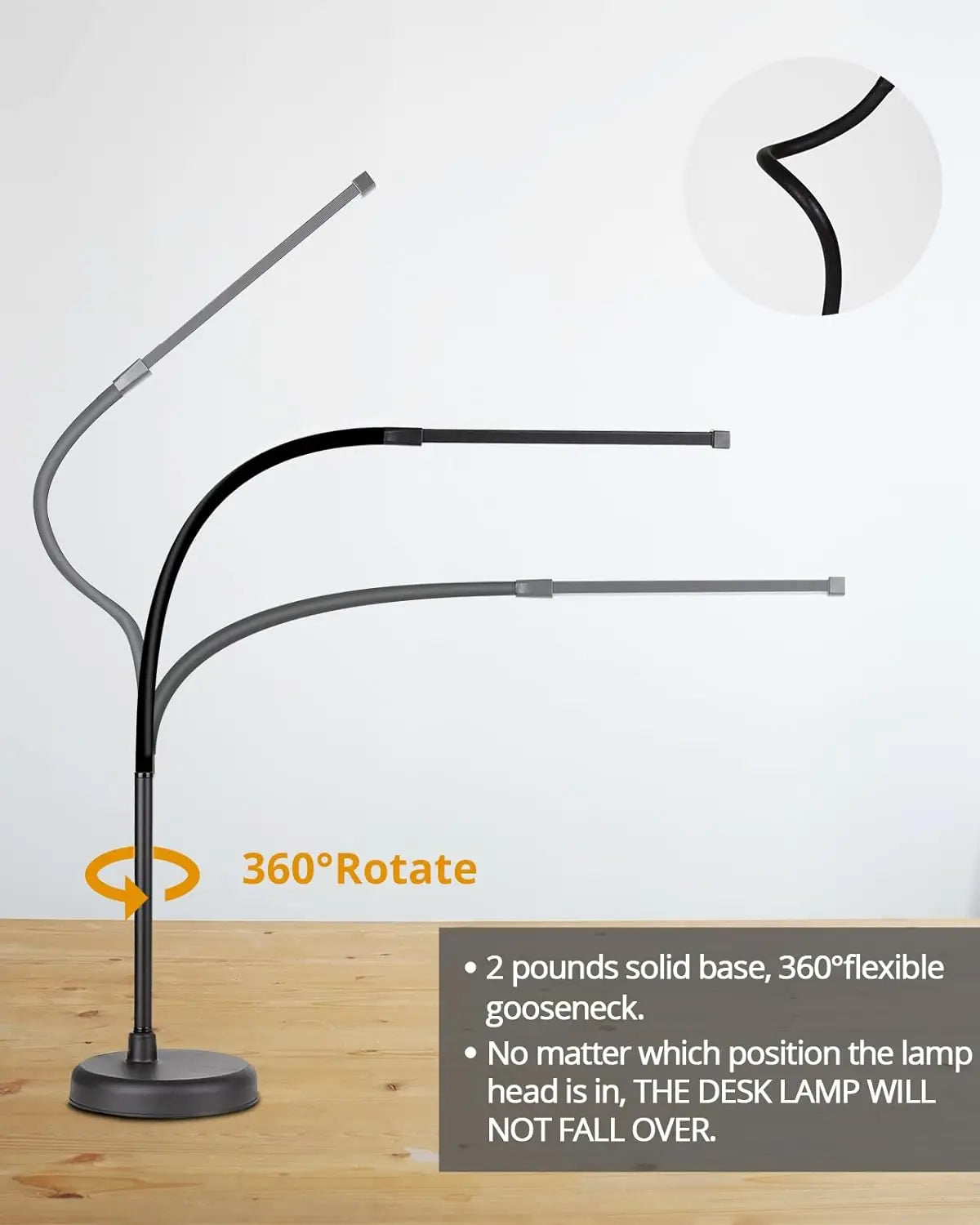 Weighted solid base LED desk lamp stability
