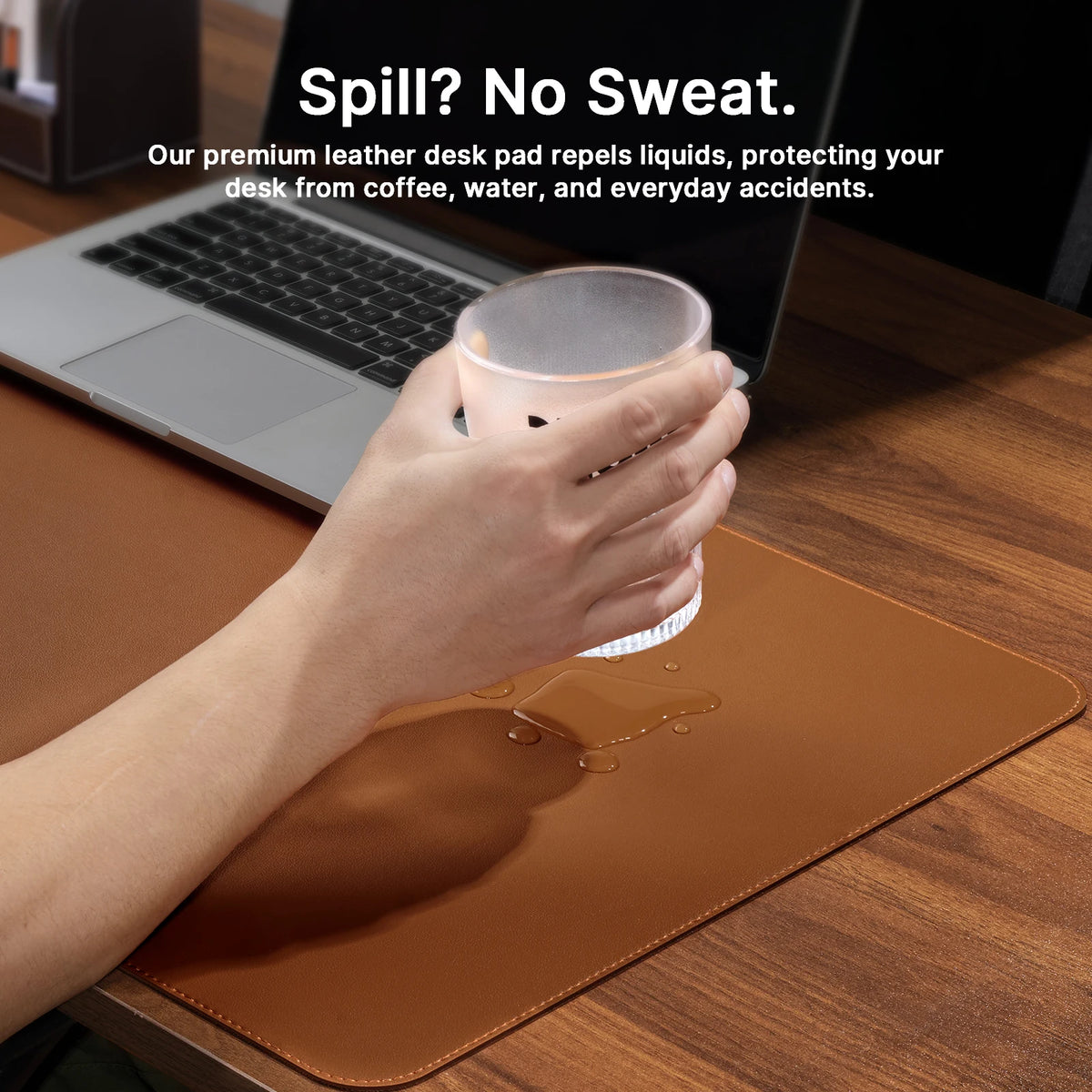 PU leather desk mat with stitched edges, view 4