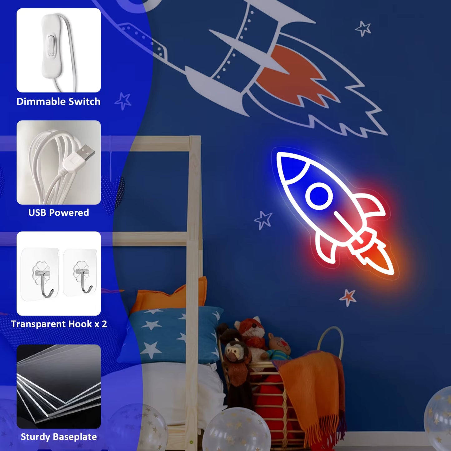 Acrylic rocket LED neon light bedroom decor
