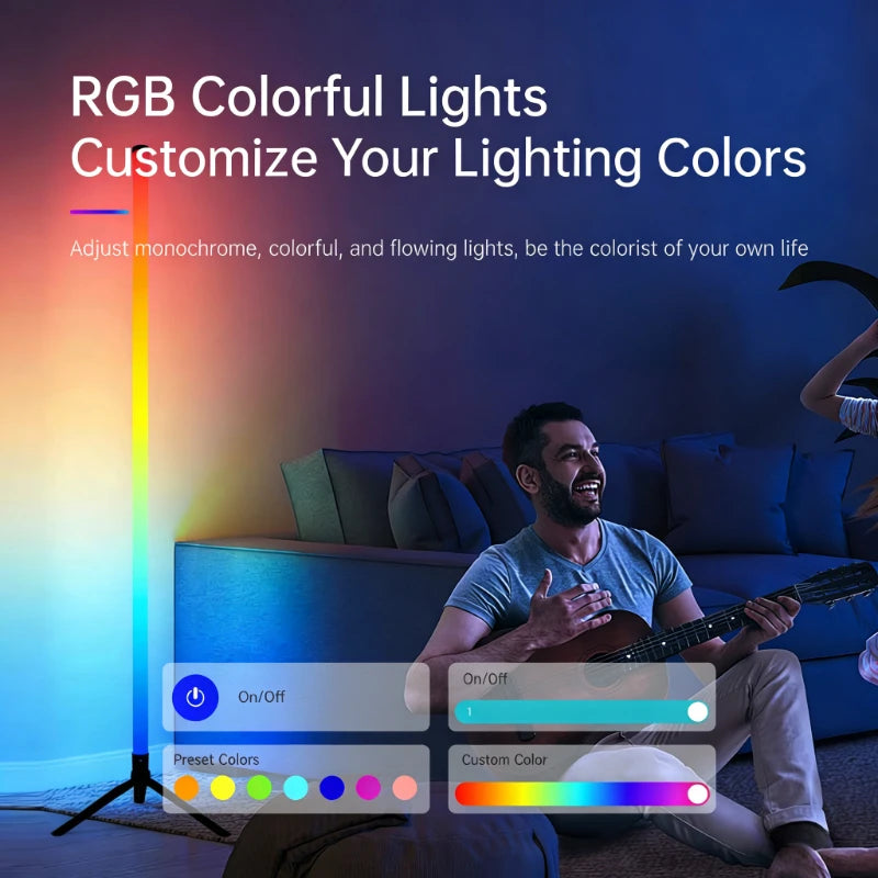 120CM ambient light bar glowing with RGB colors, smart device controlled LED corner lamp