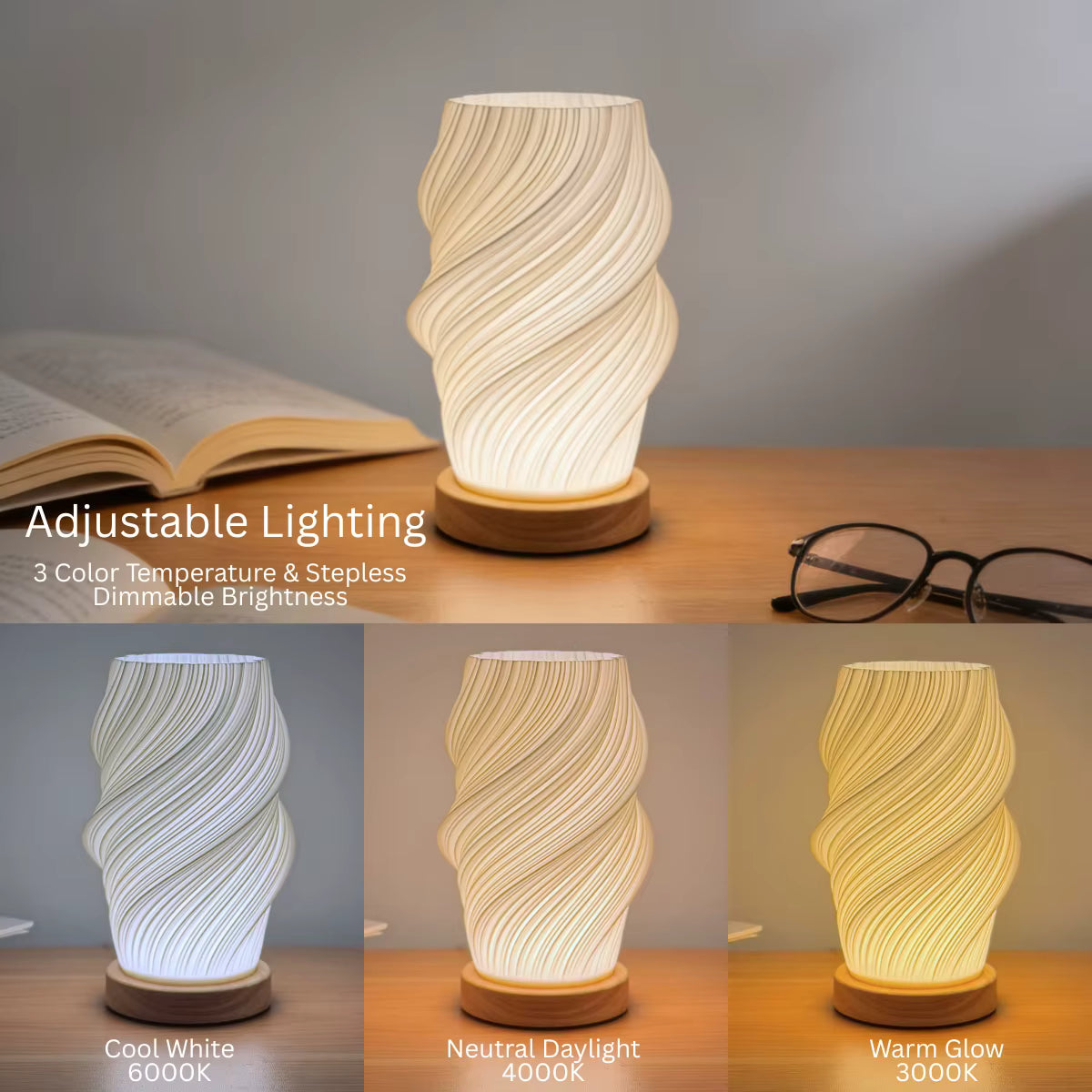 Nordic style bedside lamp spiral base design
