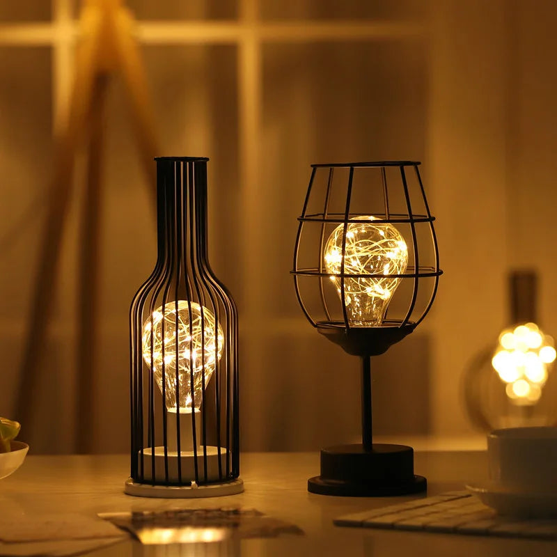 Wine glass iron cage LED lamp