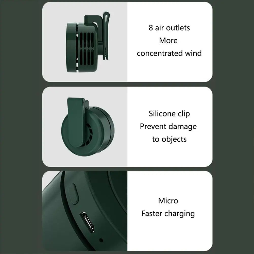Bladeless Mini USB Rechargeable Fan Portable Clip-On Neck Hanging Personal Cooling Fan for Home, Office & Travel