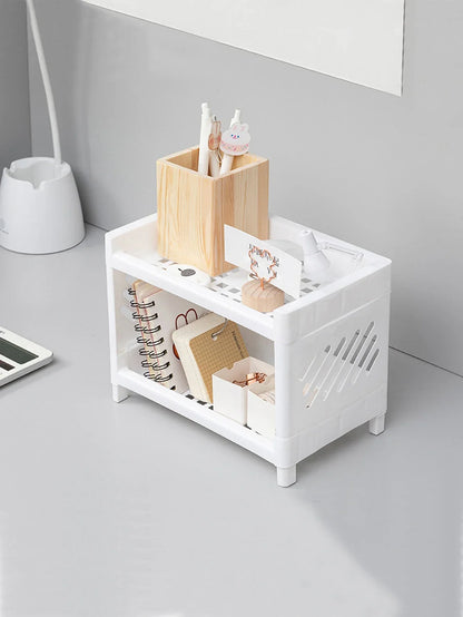 Double layer storage rack in pink, blue or white plastic, view 4