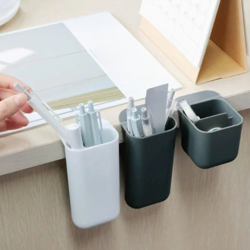 Adhesive stick on pen holder tube in grey or white, view 8