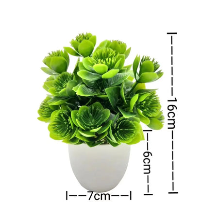 Small artificial potted plant with green foliage in a white pot, view 8