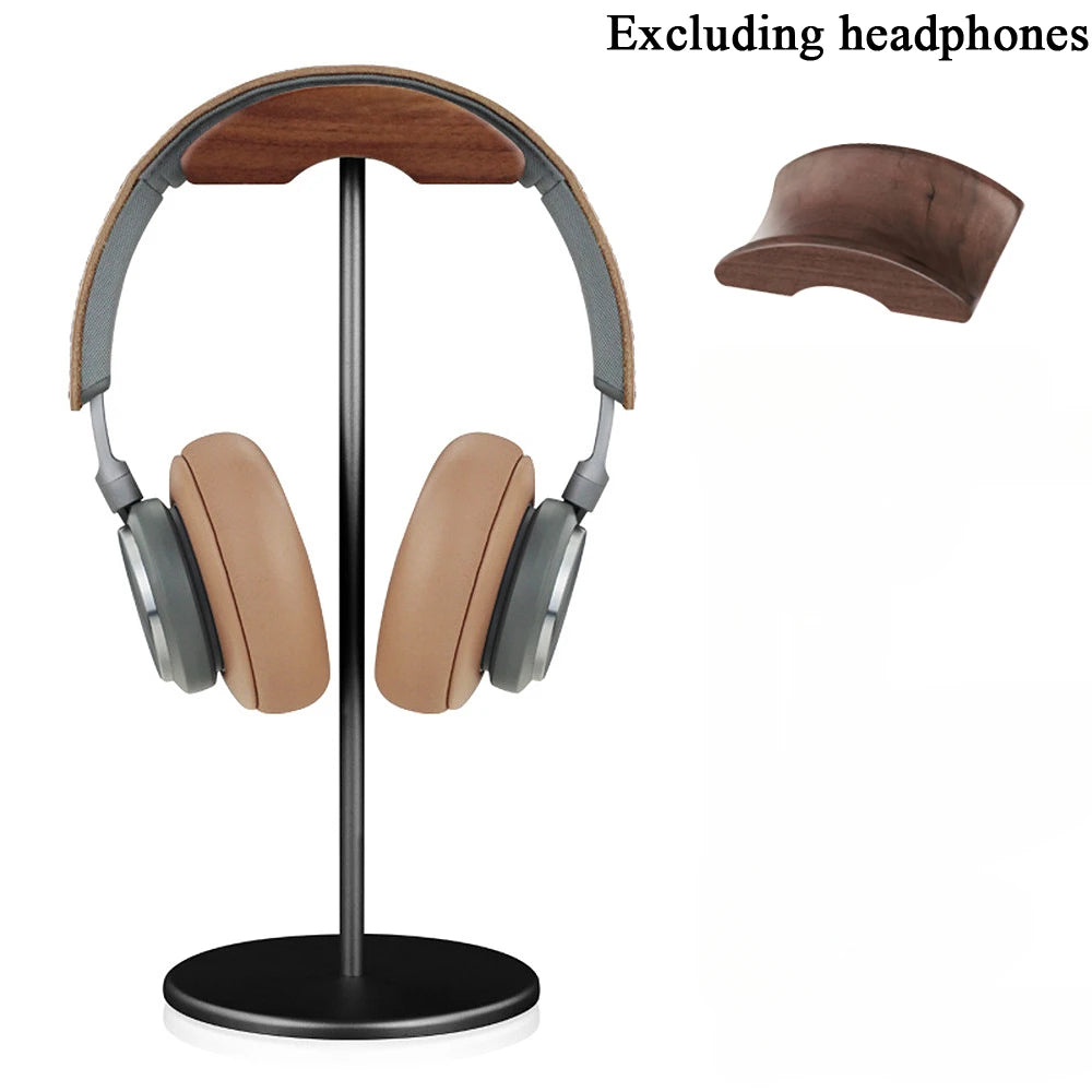 Walnut headphone stand with an aluminium base, view 9