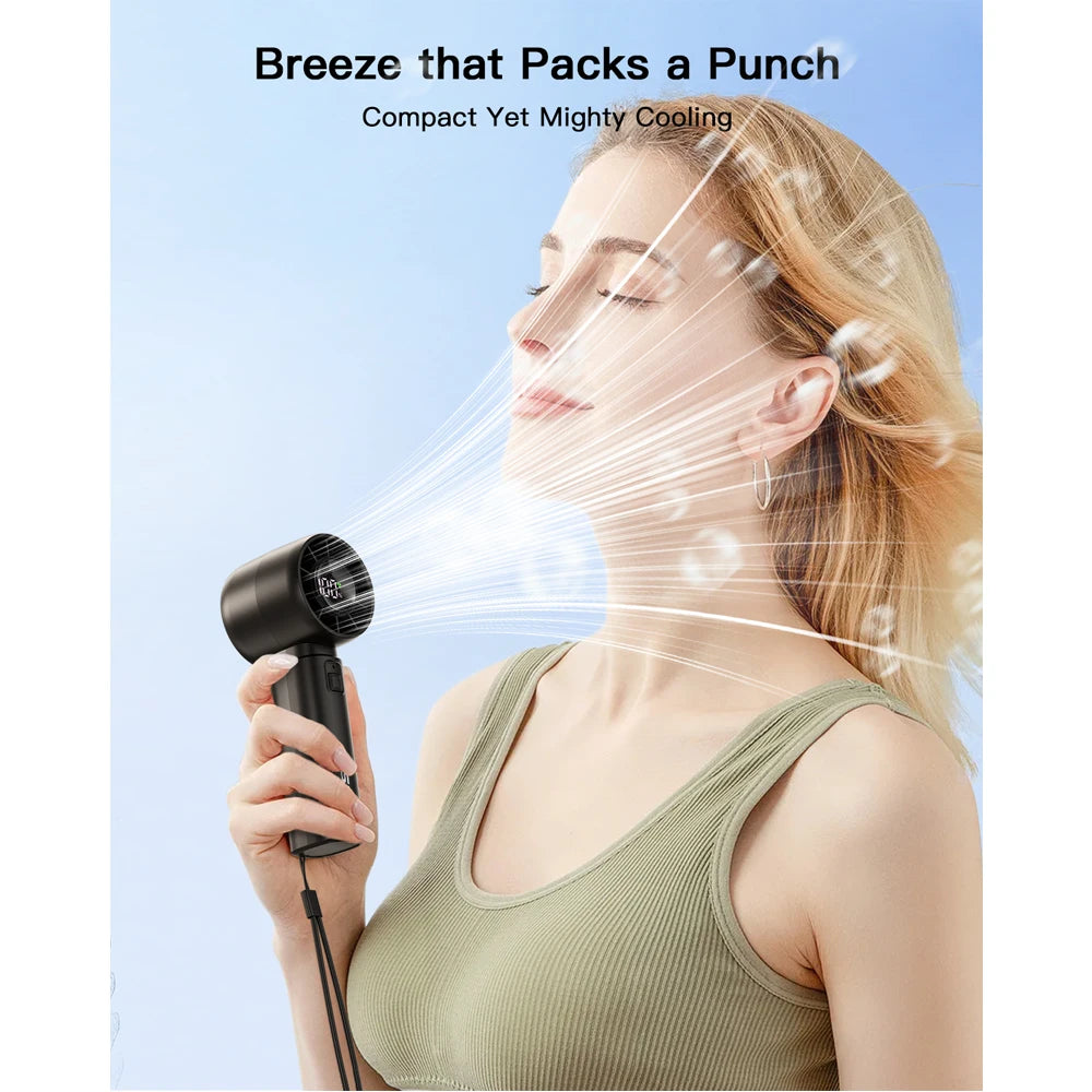 Handheld Mini Fan 4000mAh Rechargeable, Portable Personal Fan with LED Display, 5 Speed Turbo Brushless Motor, 12Hr Battery Life, Lightweight Travel Fan for Beach, Outdoor and Office Use