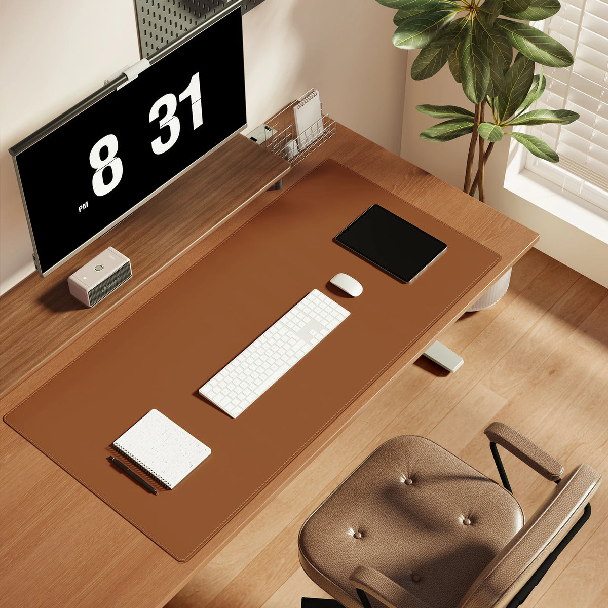 PU leather desk mat with stitched edges, view 5