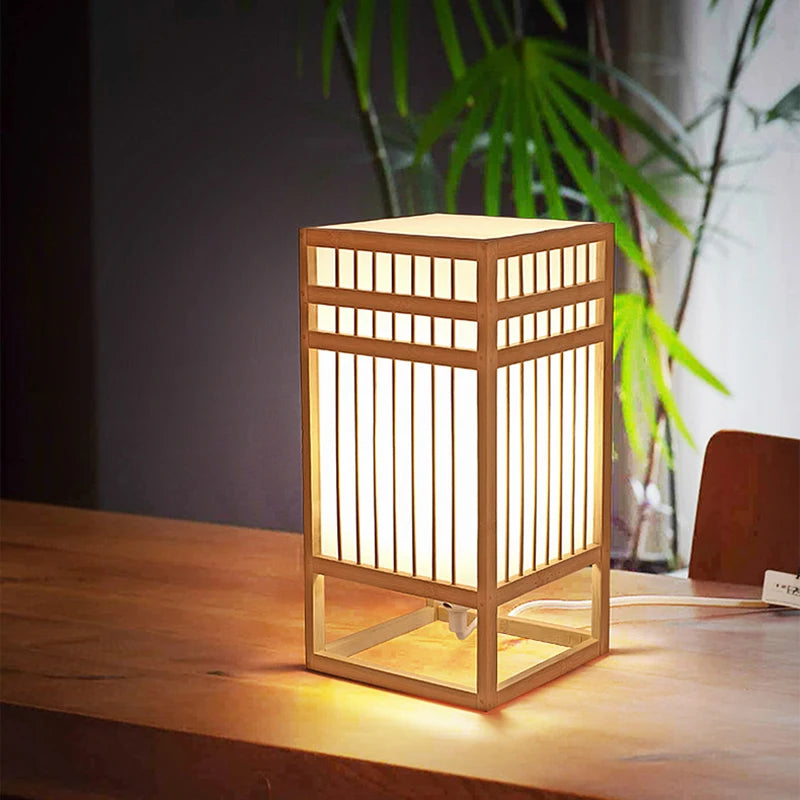 Japanese style bamboo book lamp on a study desk