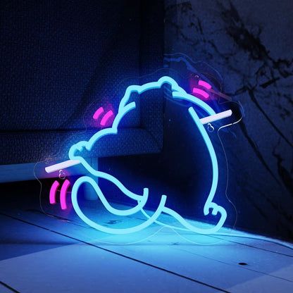 Cute cat neon light glowing in cafe decor