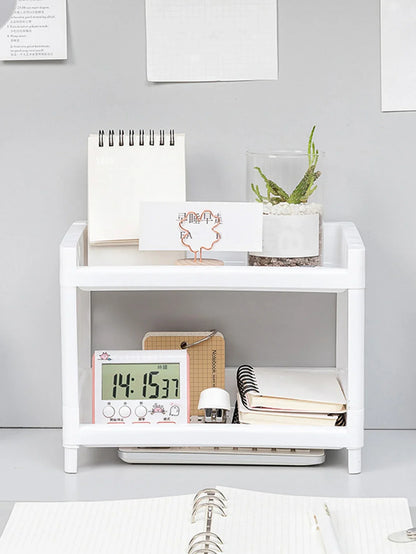 Double layer storage rack in pink, blue or white plastic, view 3