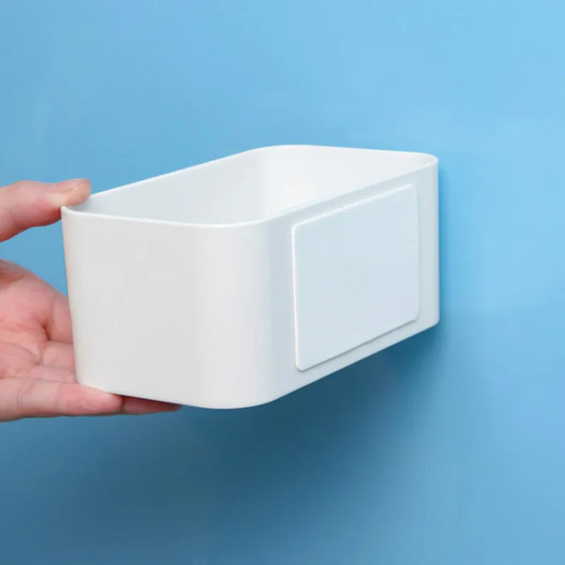 Adhesive wall mounted storage box in grey or white, view 6