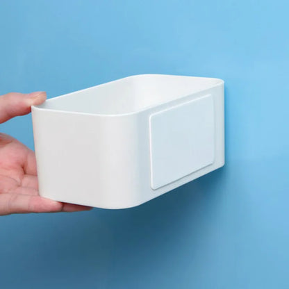 Adhesive wall mounted storage box in grey or white, view 6