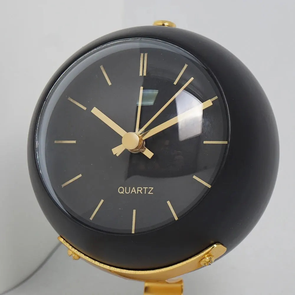 Small metal desk alarm clock with luminous hands, view 2