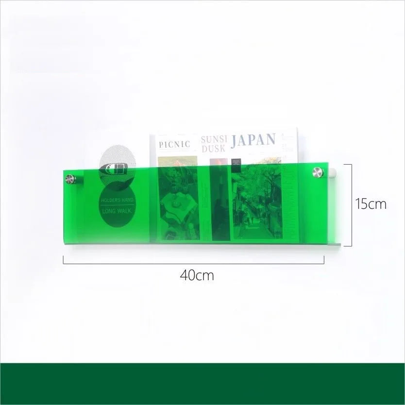 Clear acrylic magazine rack professional installation