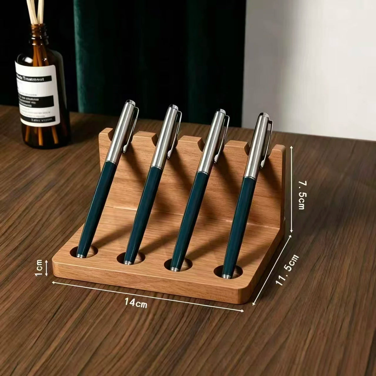 Walnut desk organiser with pen compartments and a phone slot, view 7