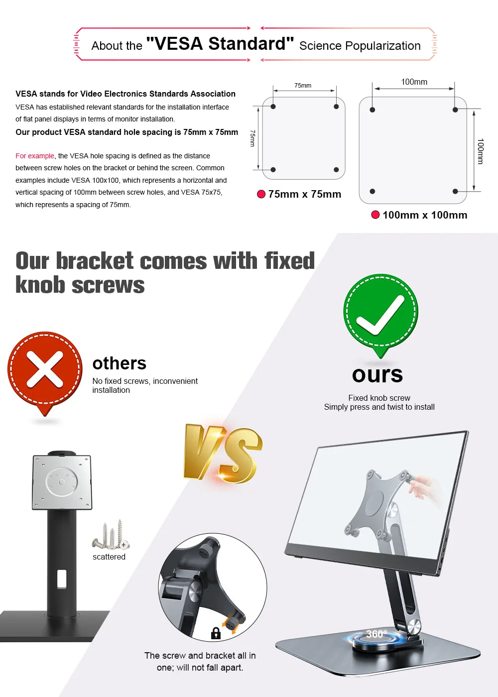 Aluminium portable monitor stand with rotating base, view 4