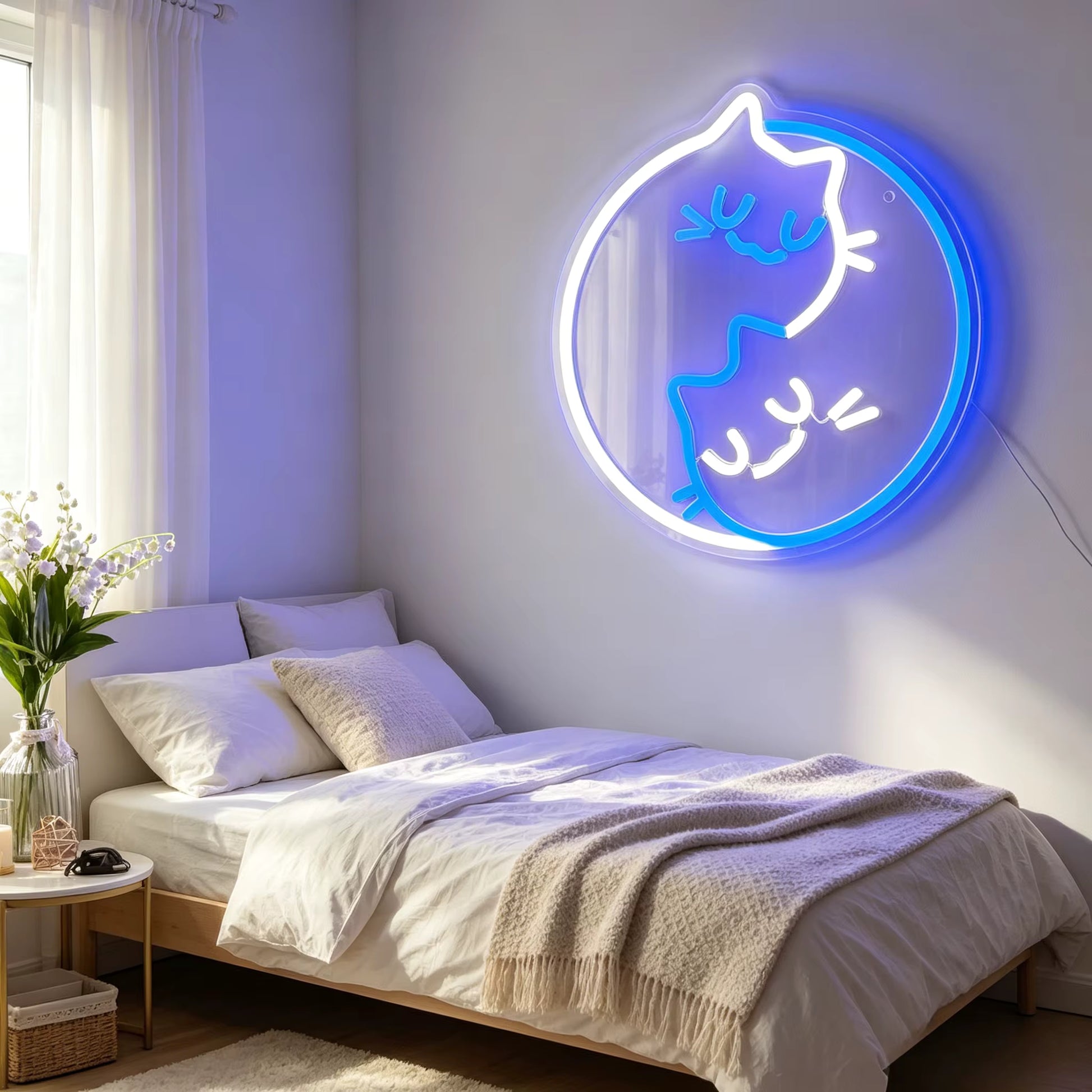 Yin yang cat LED sign for man cave wall art