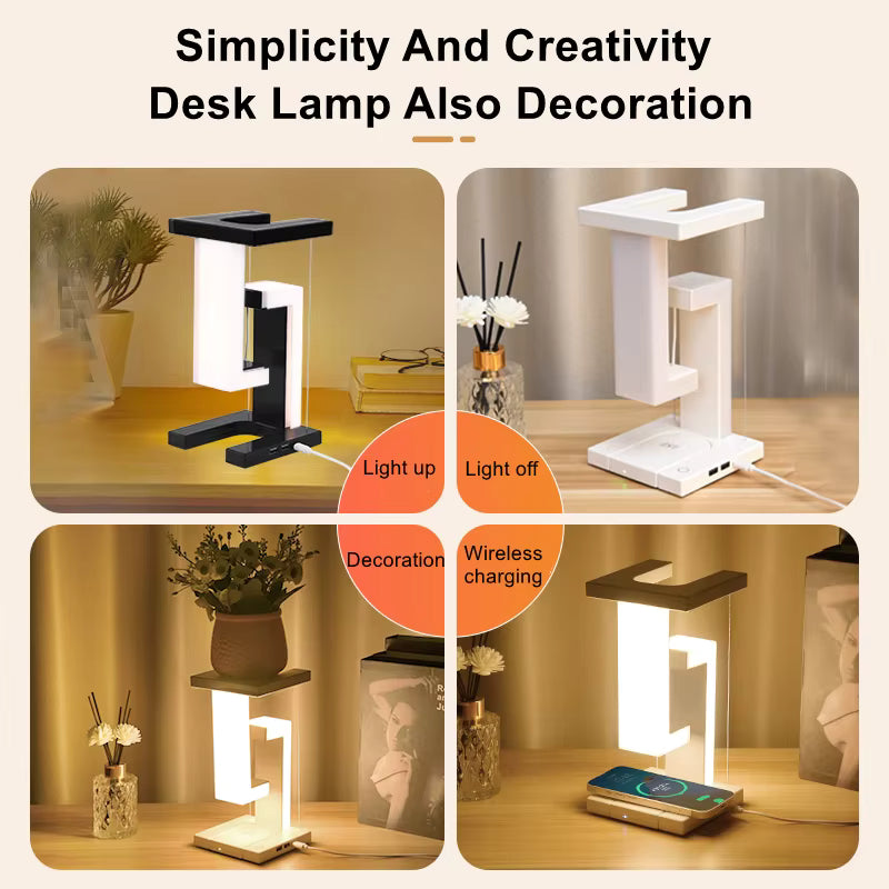 Wireless charging desk lamp phone charging demo