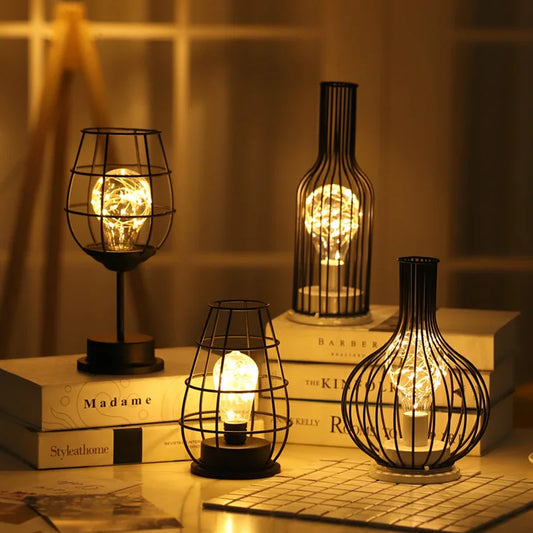 Iron wire cage night light retro design
