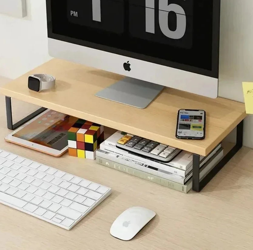 Monitor riser with storage, iron frame and wooden top, view 3