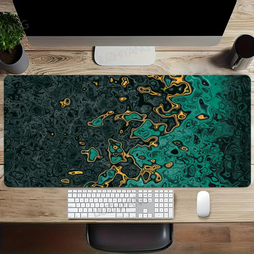 Black XXL desk mat with a wave print