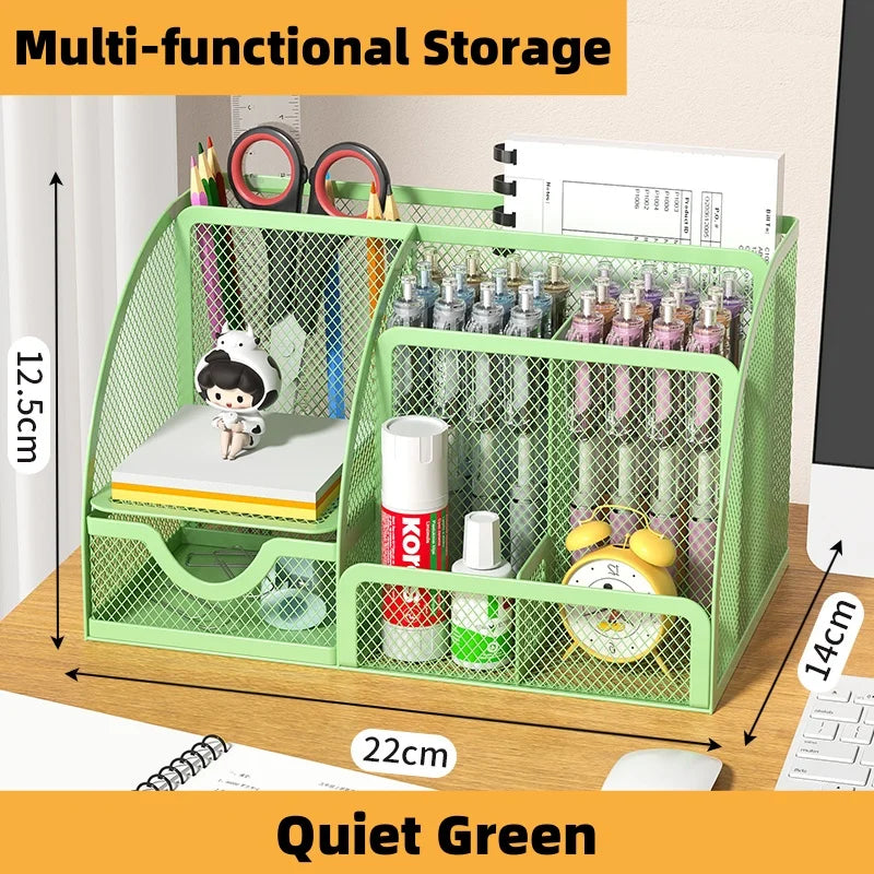 Metal mesh desk organiser with seven compartments and a drawer, view 14