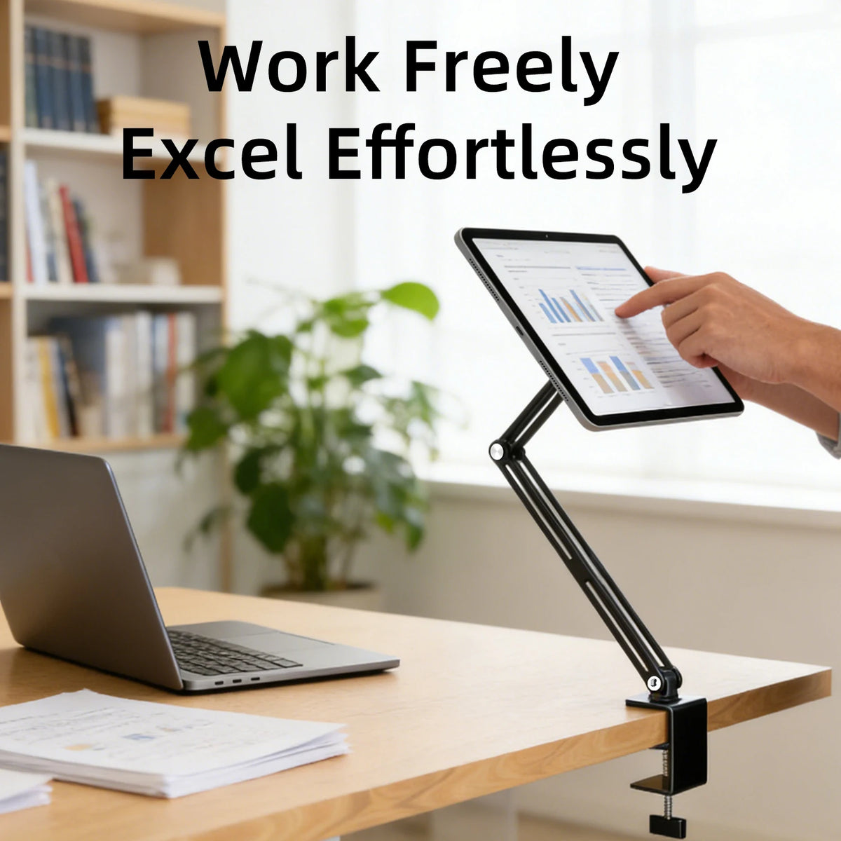Aluminium tablet desk mount with rotating clamp arm, view 3