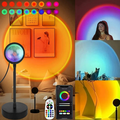 Smart sunset lamp with RGB color projection and app control