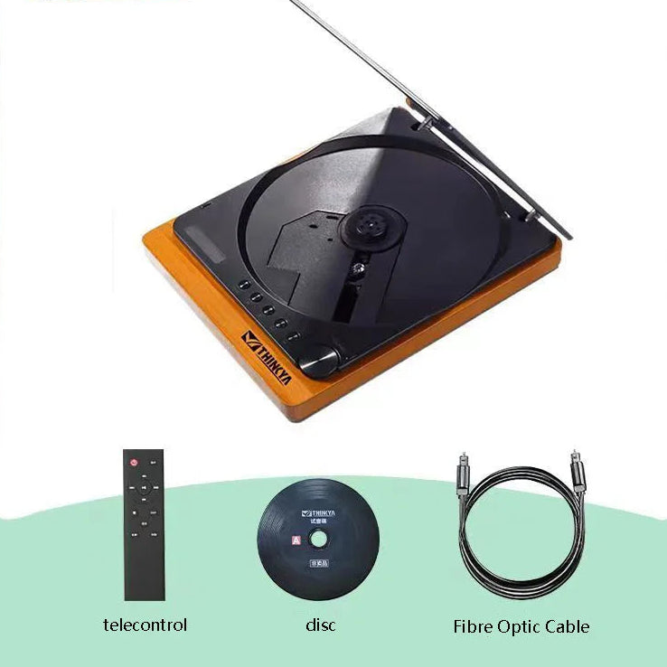 Wooden desktop CD player with a translucent dust cover, view 7