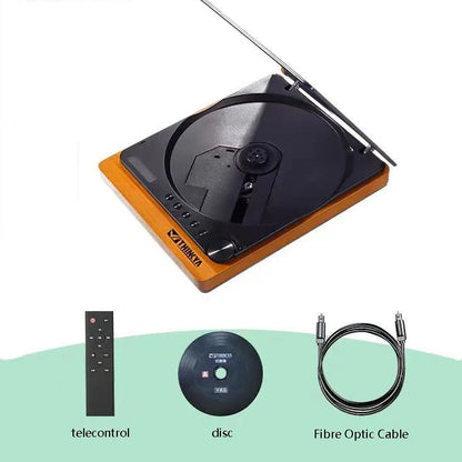 Wooden desktop CD player with a translucent dust cover, view 7