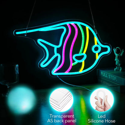 Dimmable ocean fish neon light bedroom art