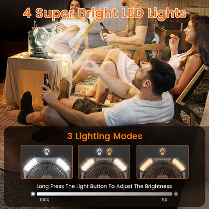 Camping Fan 20000mAh Rechargeable Battery Operated Fan | Dual Motor Clip Fan with LED Lantern, Remote Control, Digital Display & 270° Rotation Outdoor Portable Fan for Tent, Travel & Home