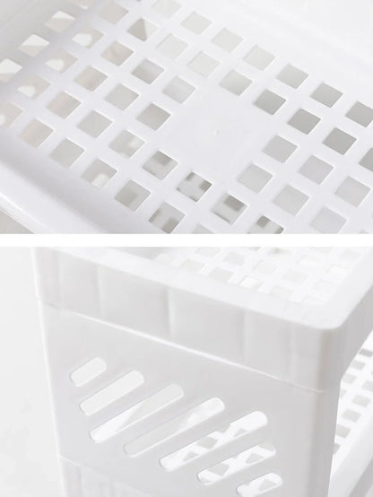 Double layer storage rack in pink, blue or white plastic, view 6