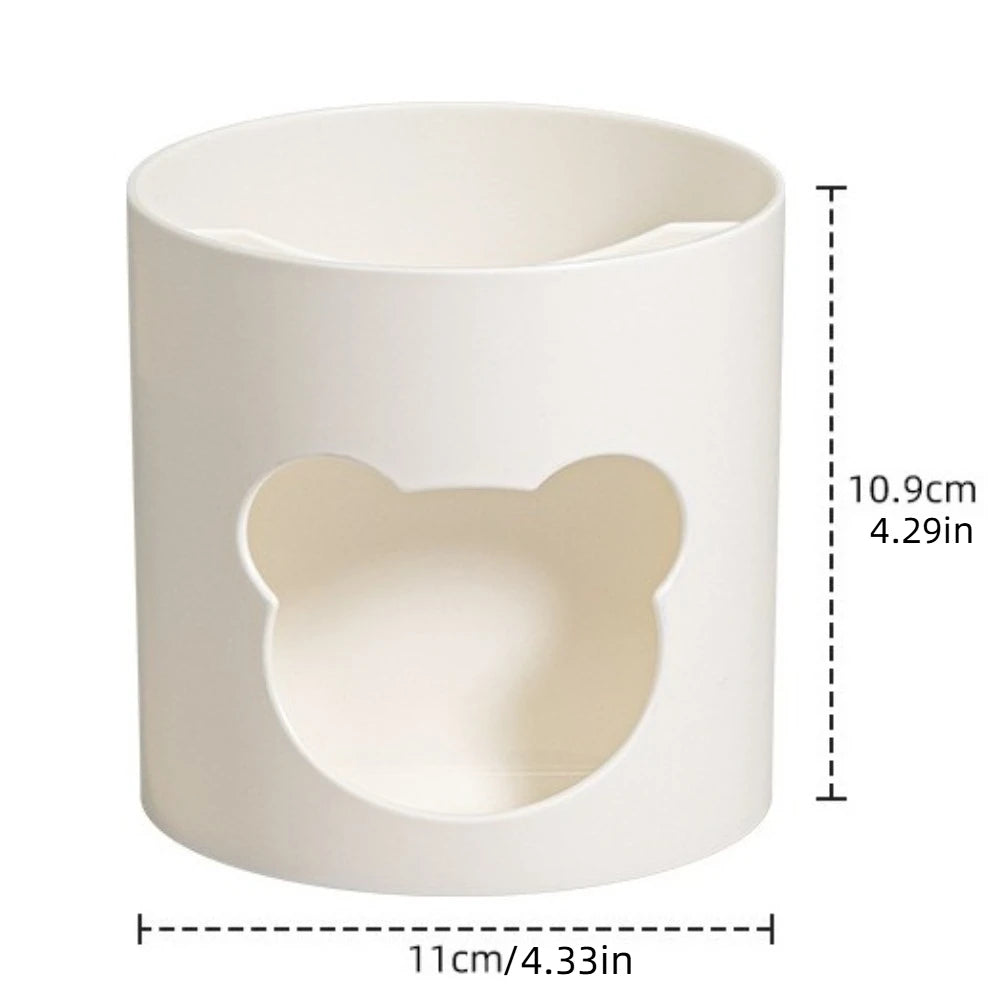Round plastic pen holder with a small bear design, view 6
