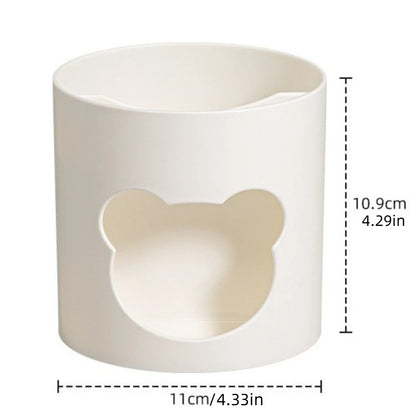 Round plastic pen holder with a small bear design, view 6