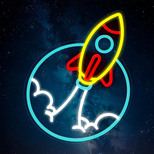 Rocket neon sign LED space wall light boys room